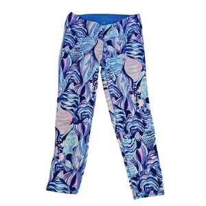 Lilly Pulitzer Luxletic Leggings Women Medium Blue Pink Scale Up Nautical Print